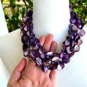 Barse Jewelry 2 Strand Necklace Purple Mother of Pearl Bead Sterling Silver A10